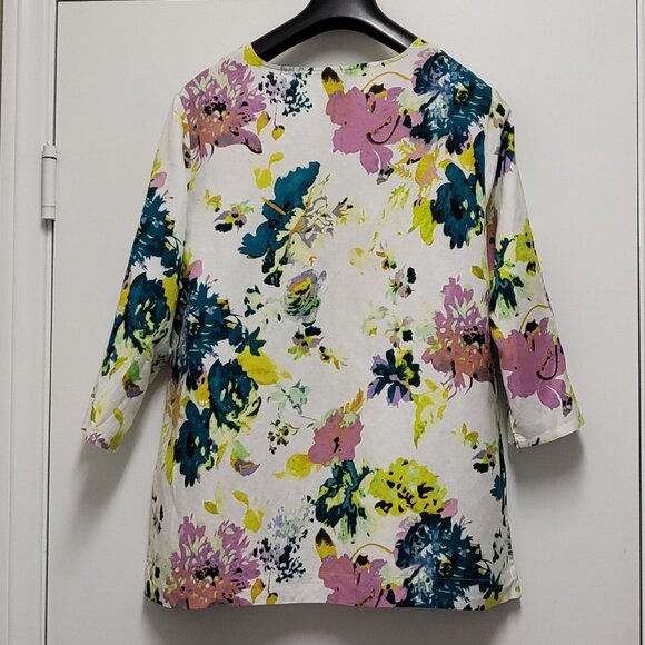 Premise Womens Top Large Linen Blend Boho Floral Lace Accent Coastal Cottagecore - Picture 8 of 14